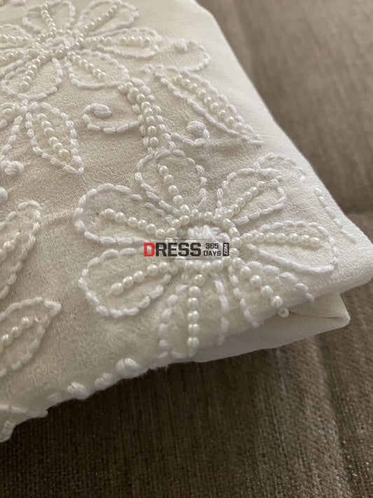 Ivory White Pearl Chikankari Work Suit Suits