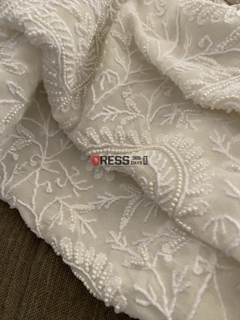 Ivory White Pearl Chikankari Work Suit Suits
