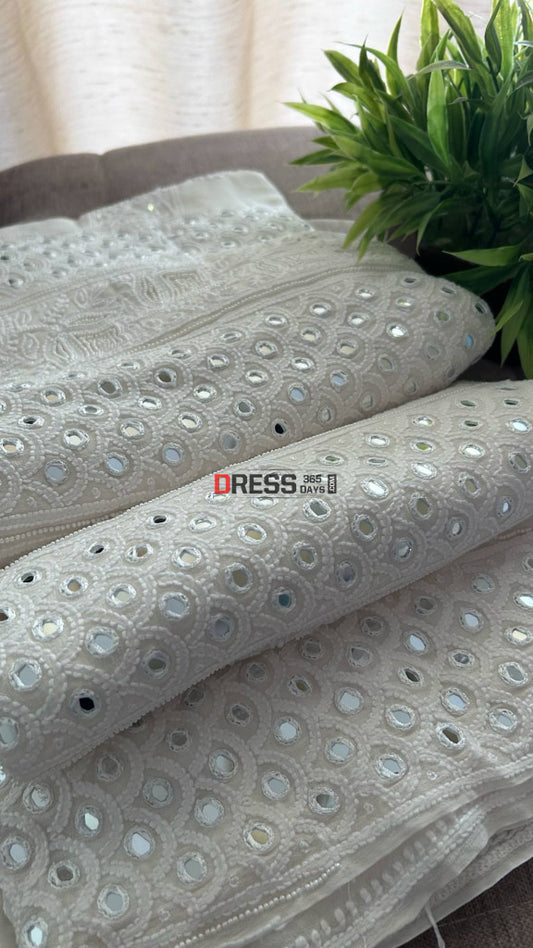 Ivory White Pearl & Mirror Chikankari Suit Chikankari Suits
