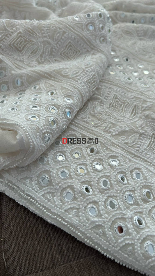 Ivory White Pearl & Mirror Chikankari Suit Chikankari Suits