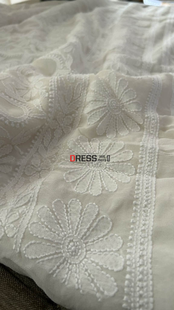 Ivory White Pure Georgette Chikankari Suit (Kurta & Dupatta) - Chikankari Suits