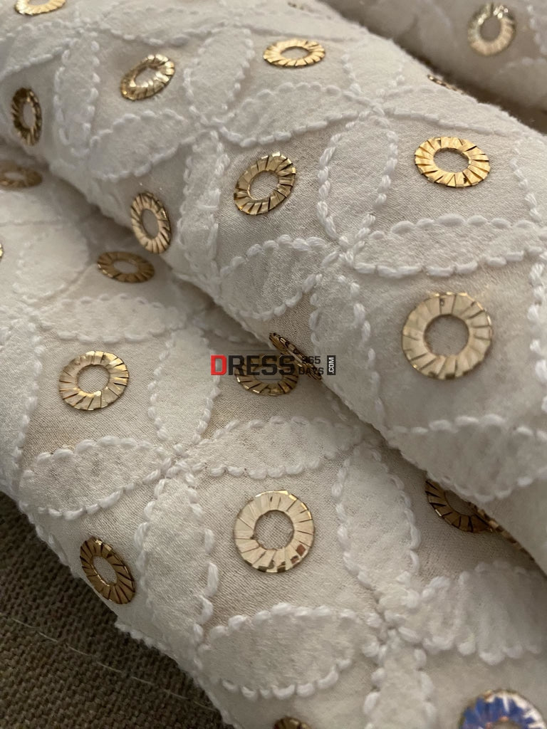 Ivory White Ring Mukaish Chikankari Dupatta