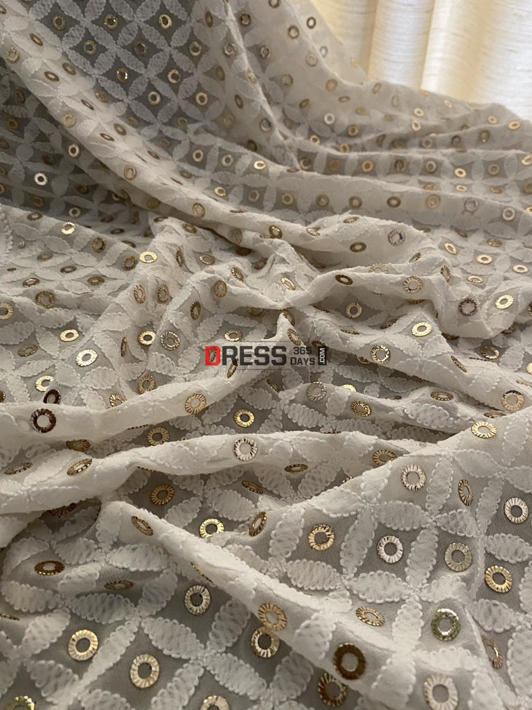 Ivory White Ring Mukaish Chikankari Dupatta