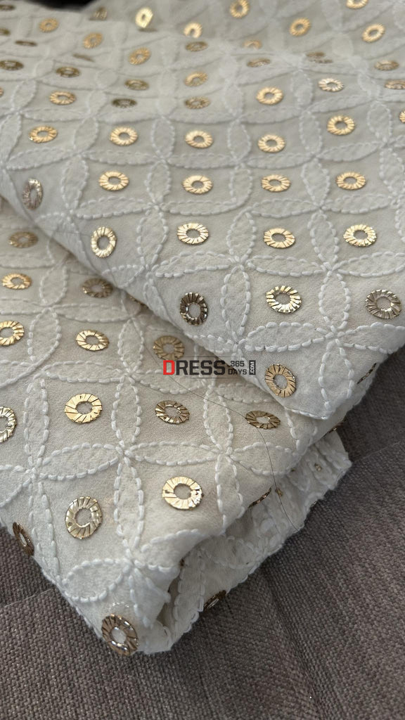 Ivory White Ring Mukaish Chikankari Dupatta