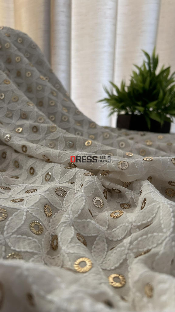 Ivory White Ring Mukaish Chikankari Dupatta