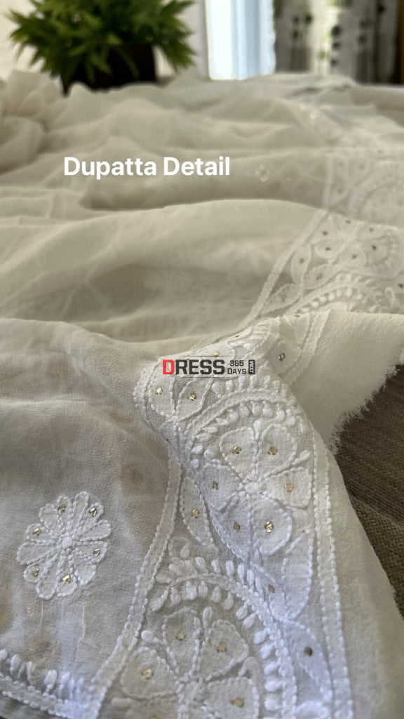 Ivory White Ring Mukaish Chikankari Suit Chikankari Suits