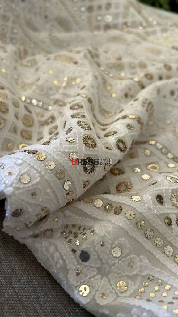 Ivory White Ring Mukaish Chikankari Suit Chikankari Suits
