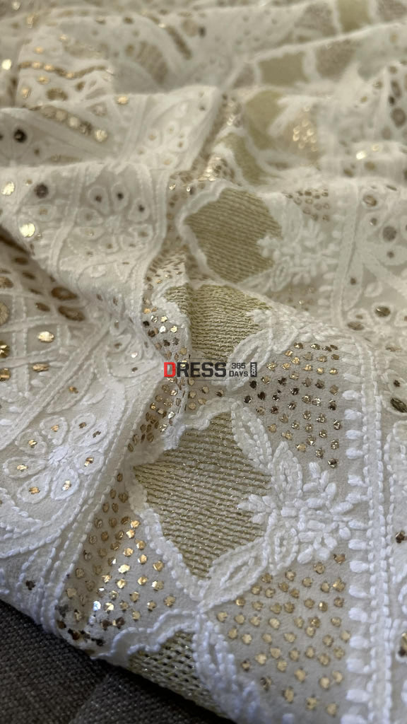 Ivory White Ring Mukaish Chikankari Suit Chikankari Suits