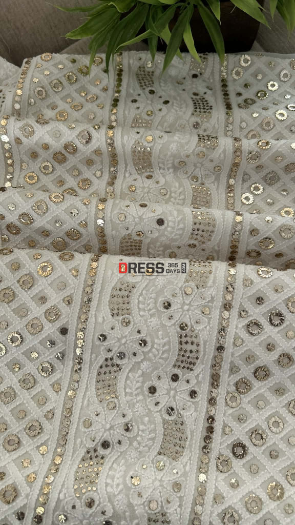 Ivory White Ring Mukaish Chikankari Suit Chikankari Suits