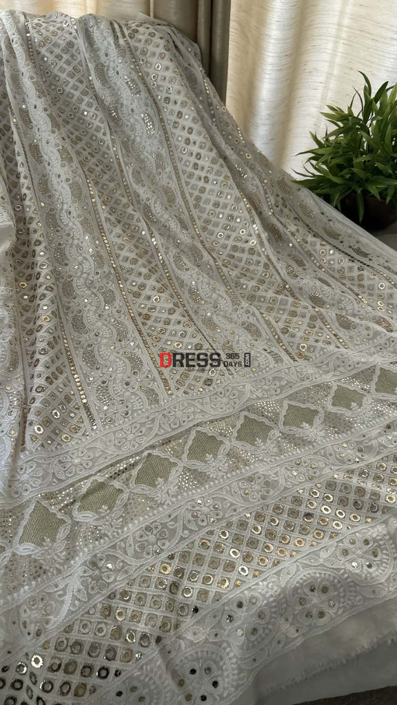 Ivory White Ring Mukaish Chikankari Suit Chikankari Suits