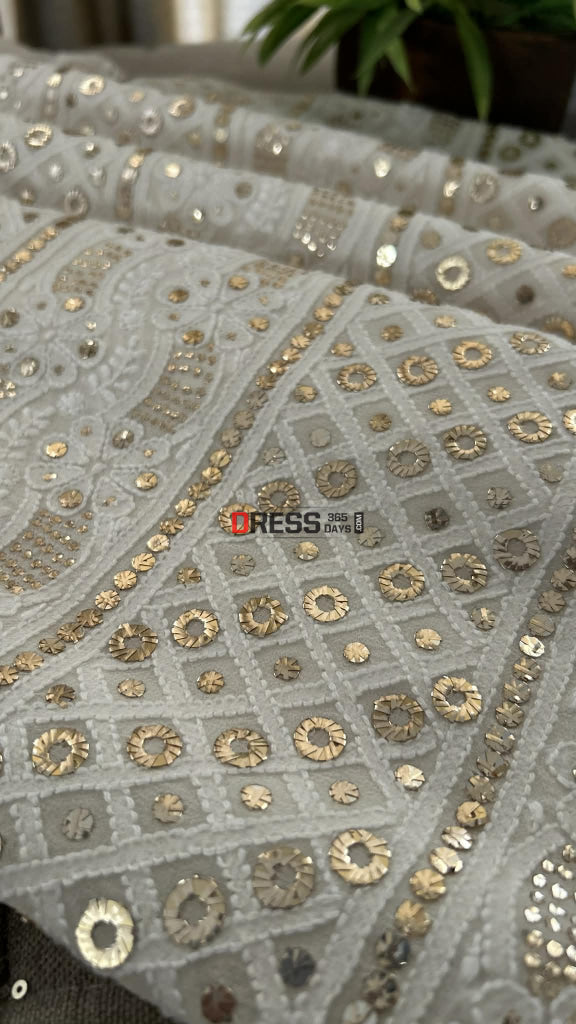 Ivory White Ring Mukaish Chikankari Suit Chikankari Suits