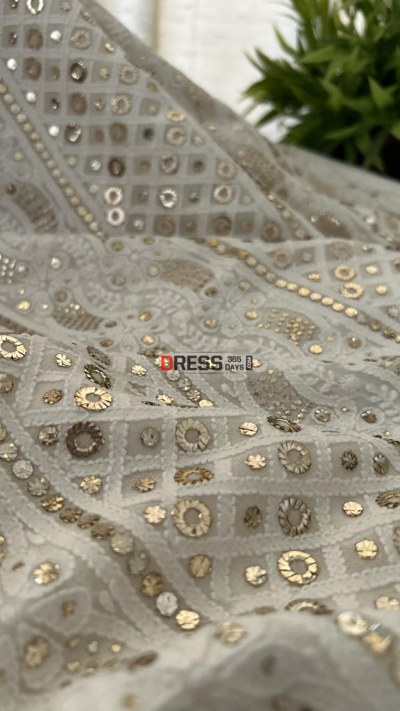 Ivory White Ring Mukaish Chikankari Suit Chikankari Suits
