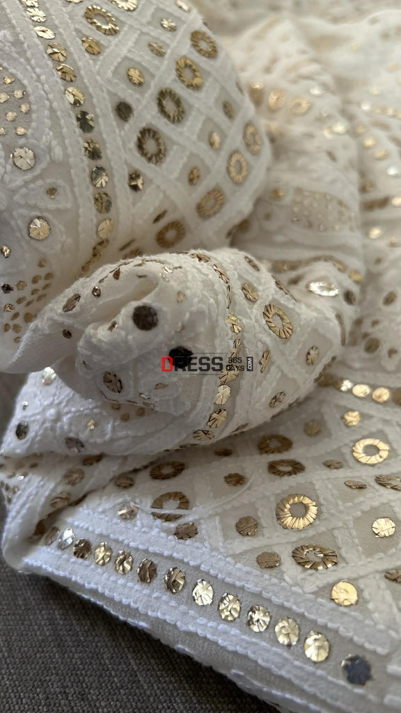 Ivory White Ring Mukaish Chikankari Suit Chikankari Suits