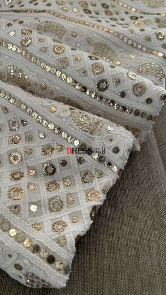 Ivory White Ring Mukaish Chikankari Suit Chikankari Suits