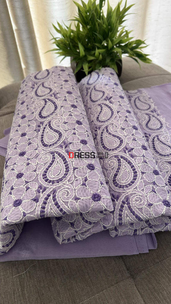 Lavender Cotton Chikankari Kurti Fabric (Only Kurti)