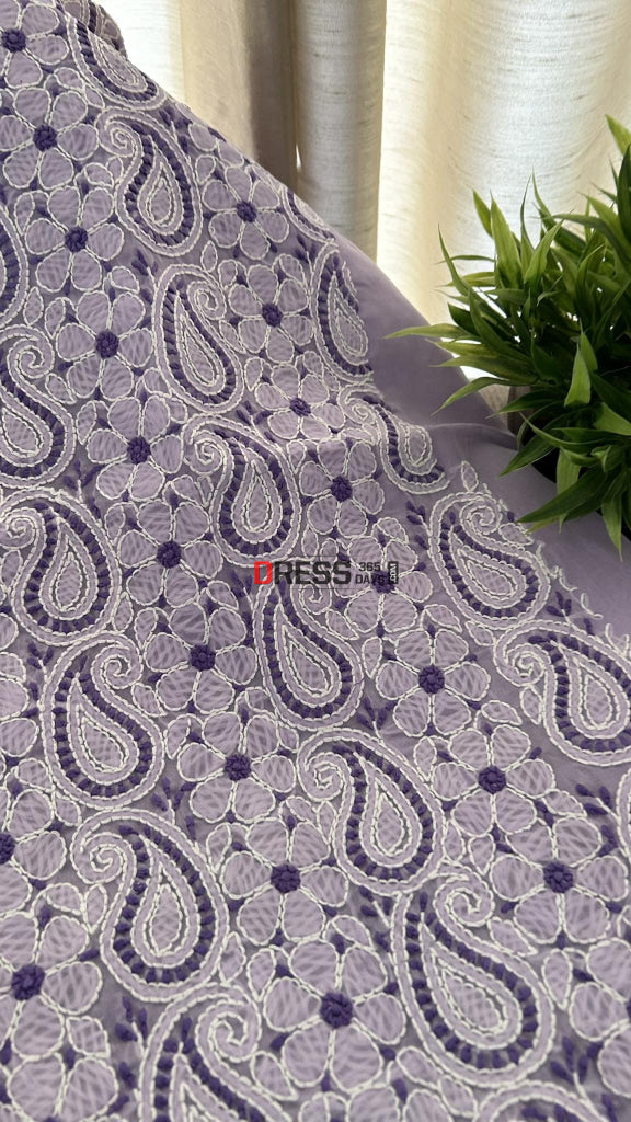 Lavender Cotton Chikankari Kurti Fabric (Only Kurti)