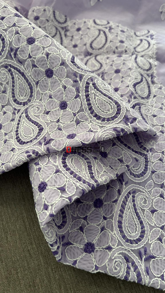 Lavender Cotton Chikankari Kurti Fabric (Only Kurti)