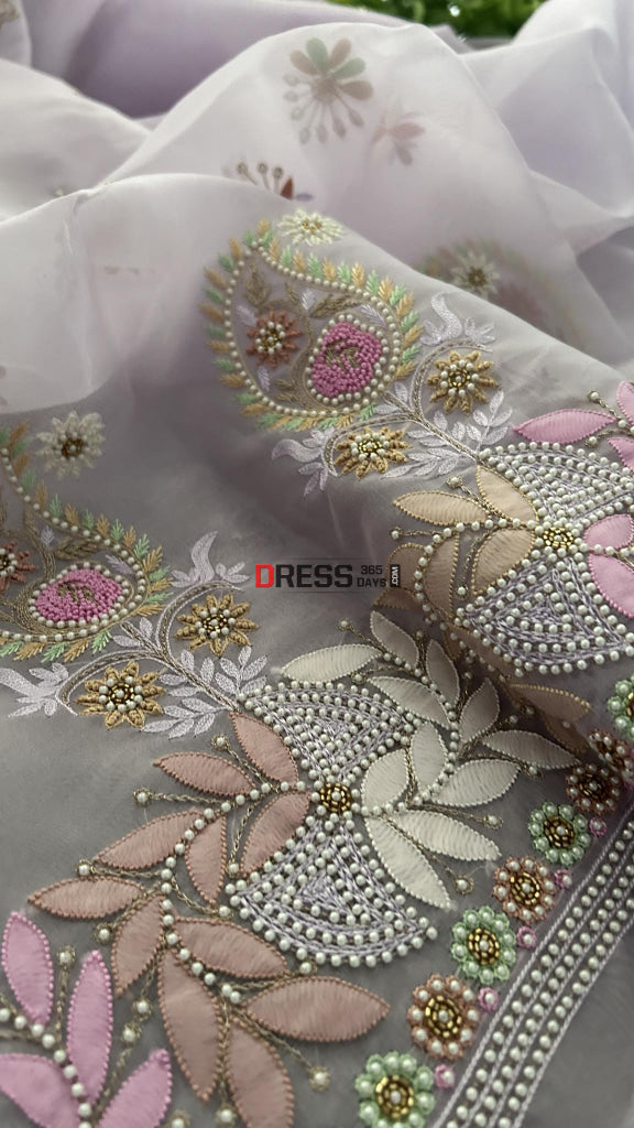 Lavender Exclusive Organza Pearls Chikankari Suit Suits