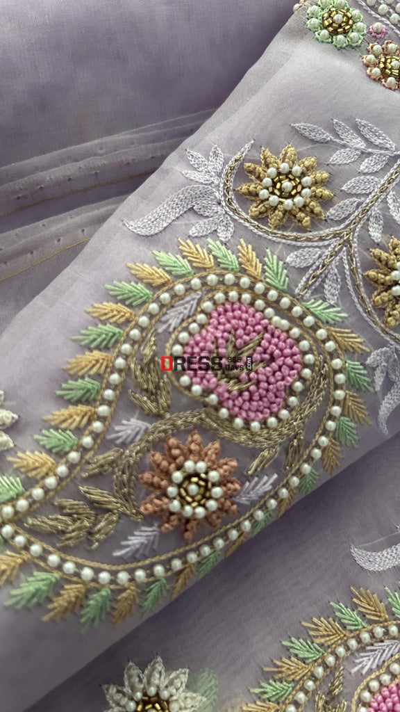 Lavender Exclusive Organza Pearls Chikankari Suit Suits