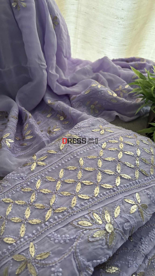 Lavender Gota Patti Chikankari Anarkali Suit (Anarkali And Dupatta) Chikankari Anarkali