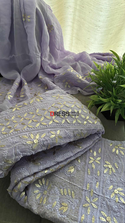 Lavender Gota Patti Chikankari Anarkali Suit (Anarkali And Dupatta) Chikankari Anarkali