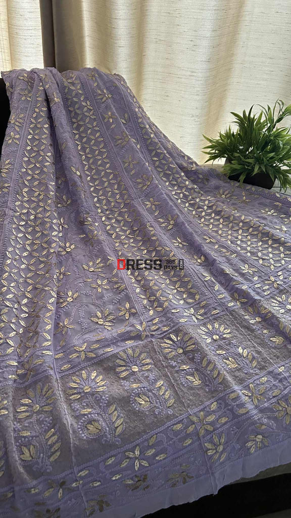 Lavender Gota Patti Chikankari Anarkali Suit (Anarkali And Dupatta) Chikankari Anarkali