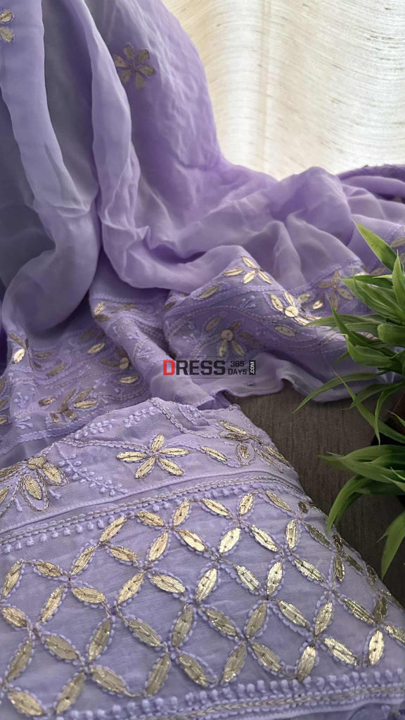 Lavender Gota Patti Chikankari Anarkali Suit (Anarkali And Dupatta) Chikankari Anarkali