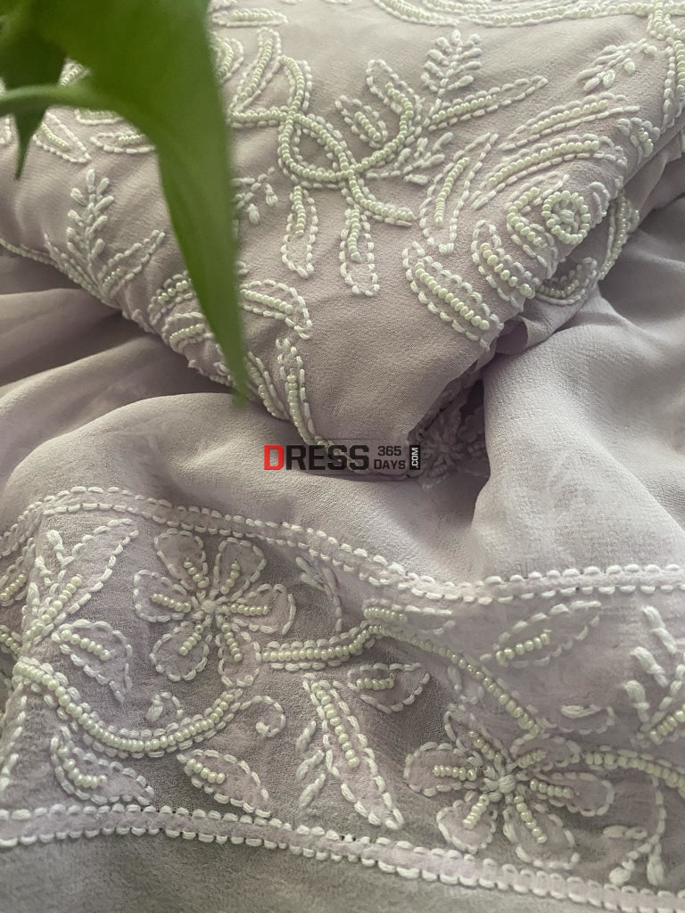 Lavender Pearl Lucknowi Kurta Dupatta Set Chikankari Suits