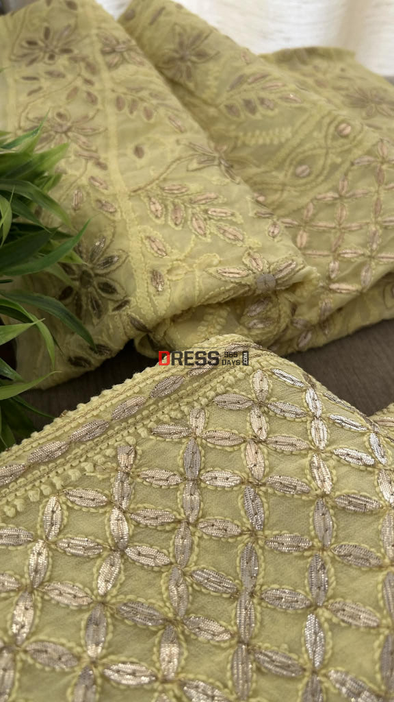 Lemon Yellow Gota Patti Chikankari Lehenga Set Chikankari Lehenga