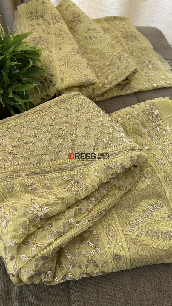 Lemon Yellow Gota Patti Chikankari Lehenga Set Chikankari Lehenga