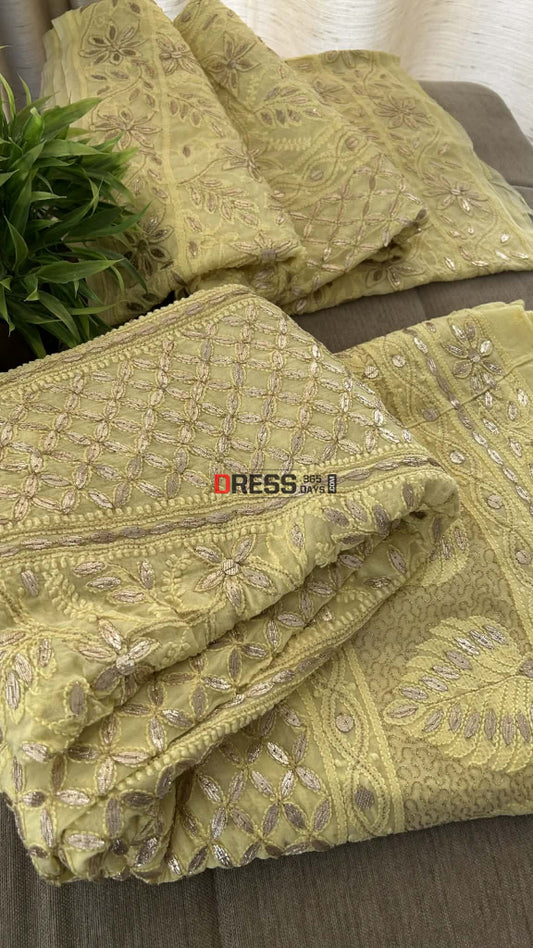 Lemon Yellow Gota Patti Chikankari Lehenga Set Chikankari Lehenga