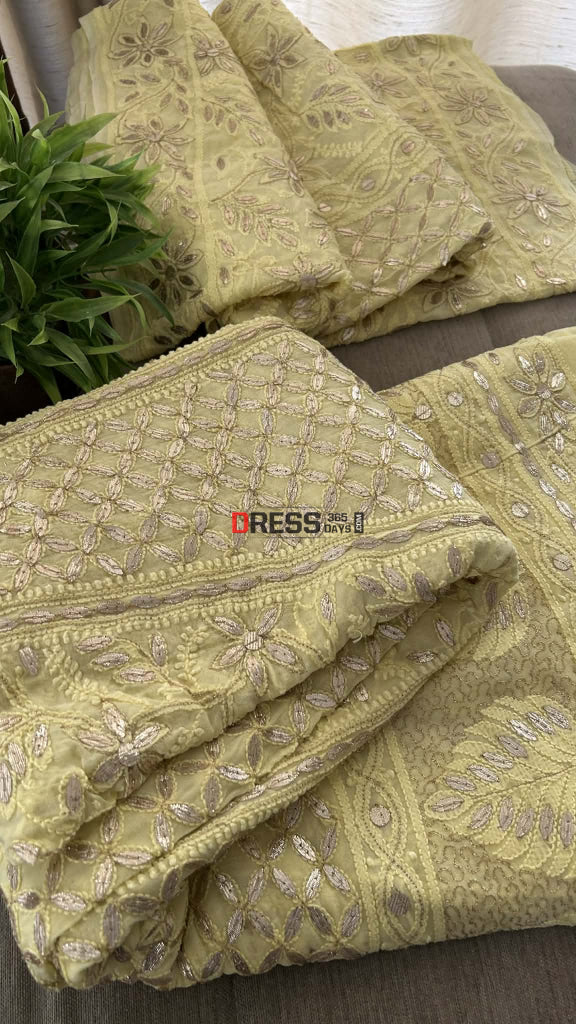 Lemon Yellow Gota Patti Chikankari Lehenga Set Chikankari Lehenga