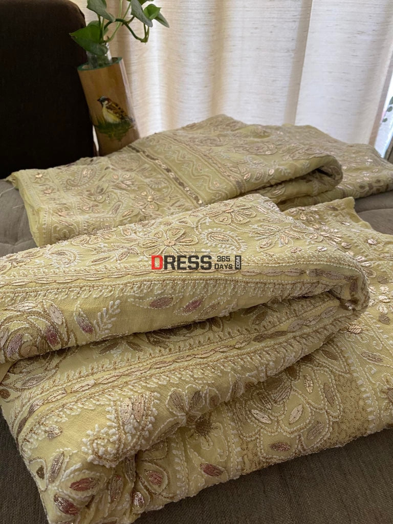 Lemon Yellow Gota Patti Chikankari Lehenga Set