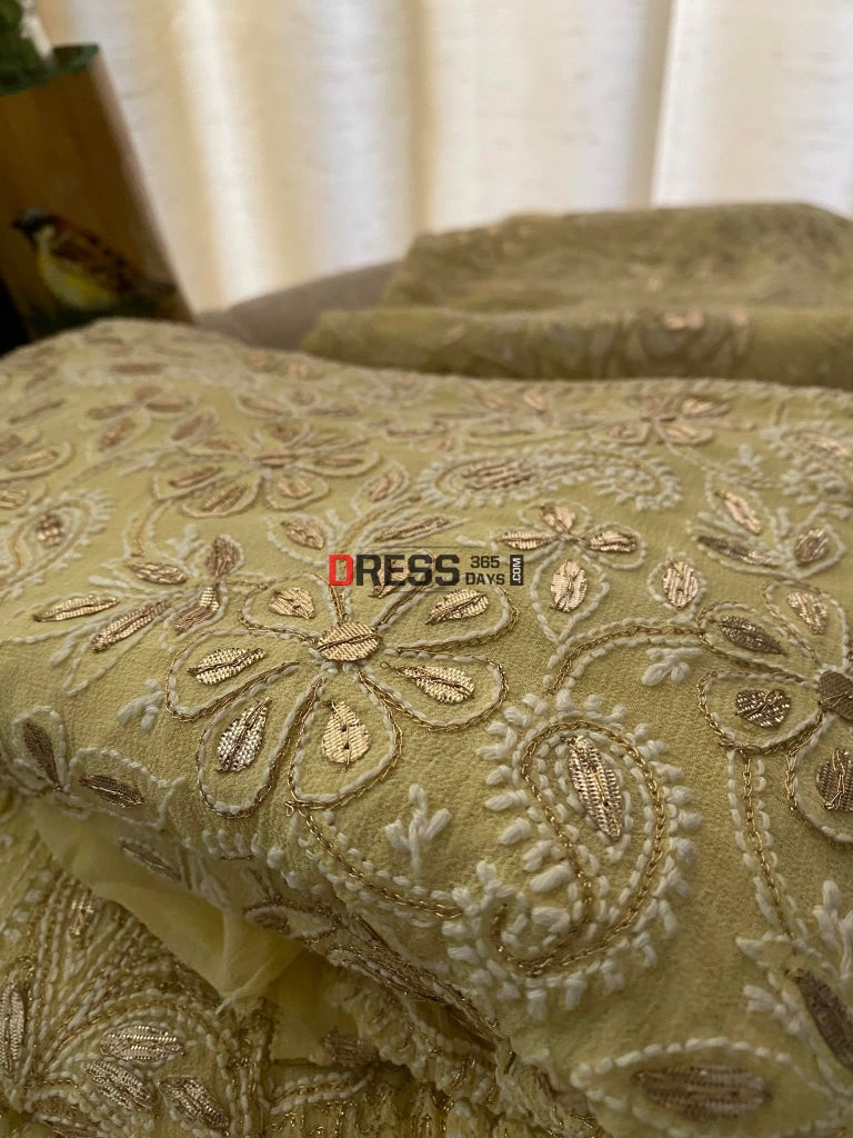 Lemon Yellow Gota Patti Chikankari Lehenga Set