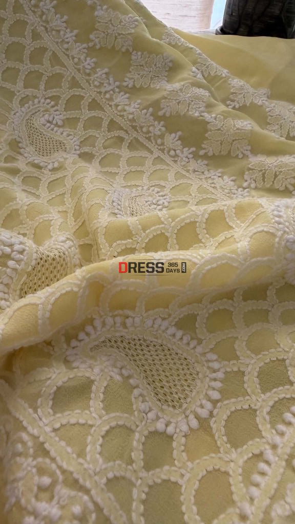 Lemon Yellow Hand Jaali Lucknowi Chikankari Suit - Chikankari Suits
