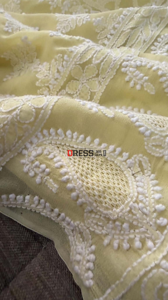 Lemon Yellow Hand Jaali Lucknowi Chikankari Suit - Chikankari Suits