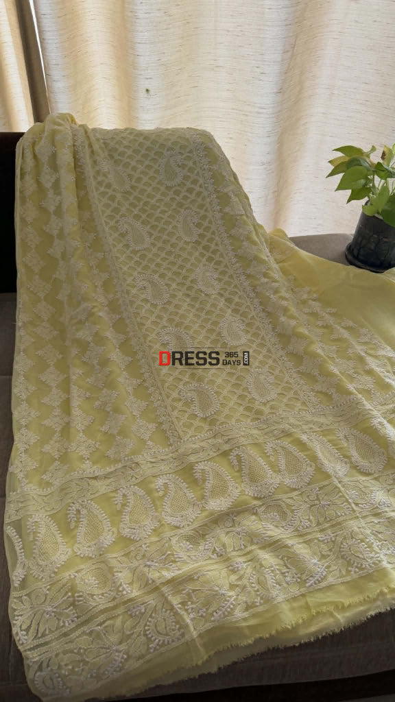 Lemon Yellow Hand Jaali Lucknowi Chikankari Suit - Chikankari Suits