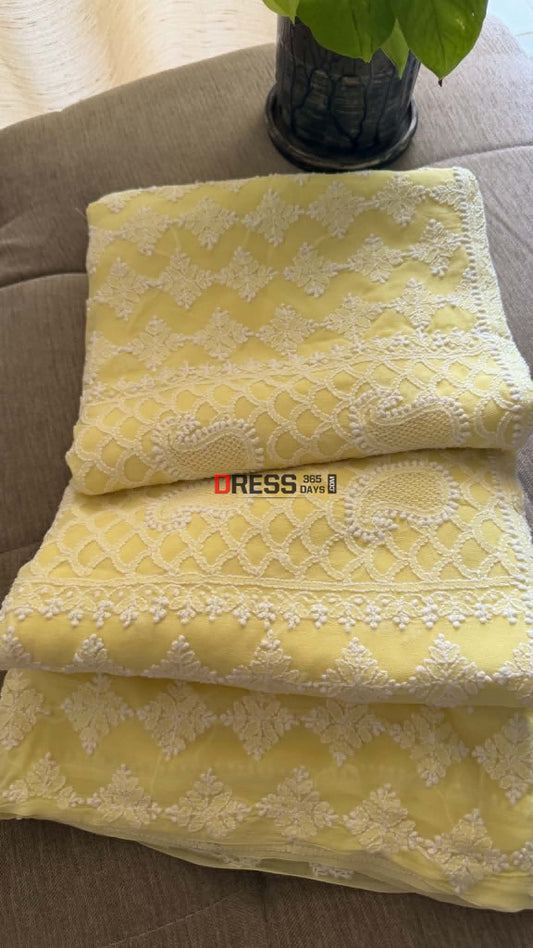 Lemon Yellow Hand Jaali Lucknowi Chikankari Suit - Chikankari Suits