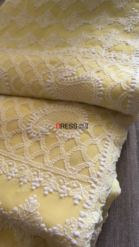 Lemon Yellow Hand Jaali Lucknowi Chikankari Suit - Chikankari Suits