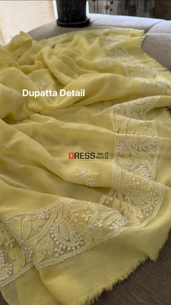 Lemon Yellow Hand Jaali Lucknowi Chikankari Suit - Chikankari Suits