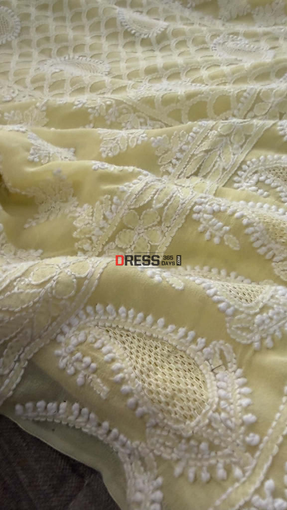 Lemon Yellow Hand Jaali Lucknowi Chikankari Suit - Chikankari Suits