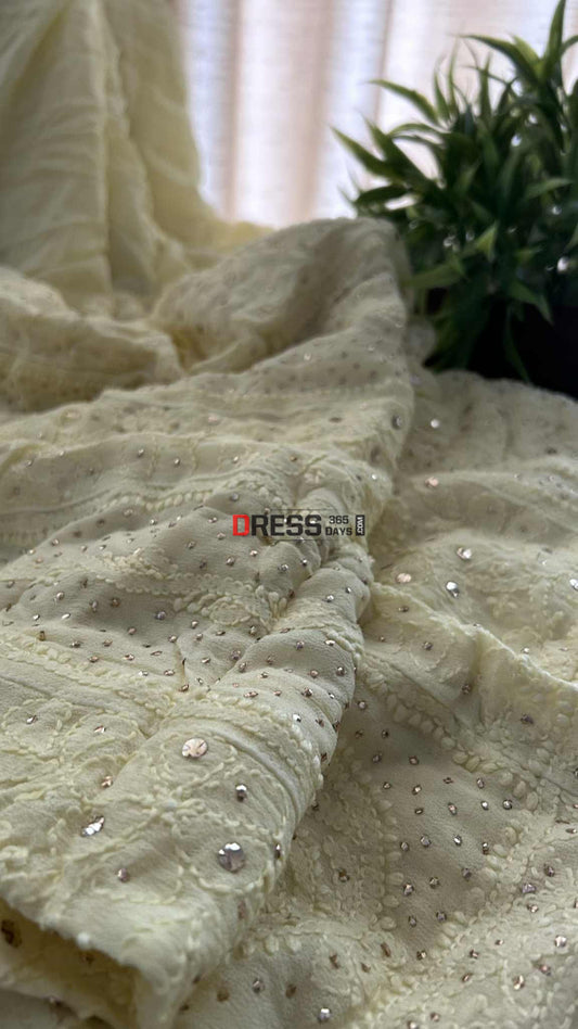 Lemon Yellow Lucknowi Chikankari Mukaish Anarkali Chikankari Anarkali