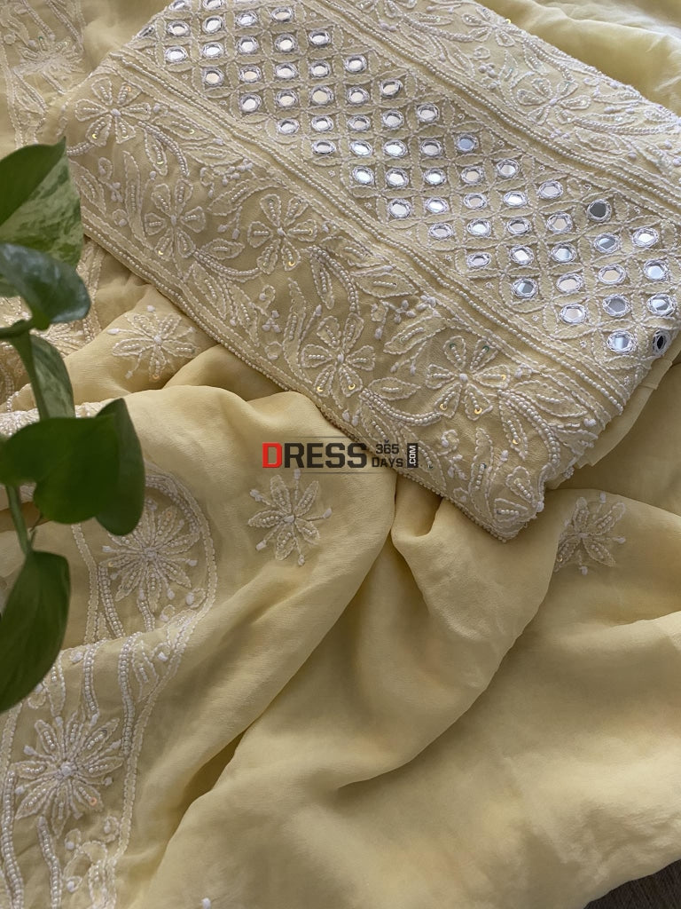 Lemon Yellow Pearl & Mirror Chikankari Suit Suits