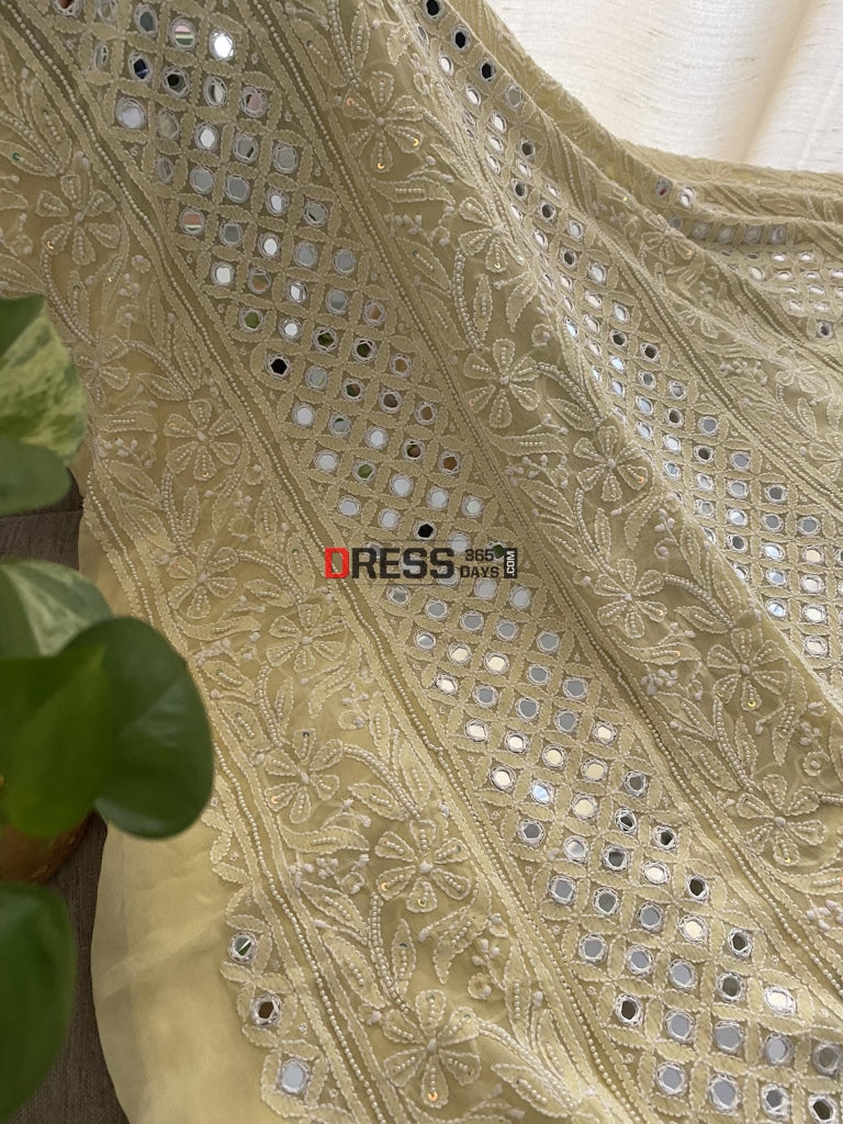 Lemon Yellow Pearl & Mirror Chikankari Suit Suits