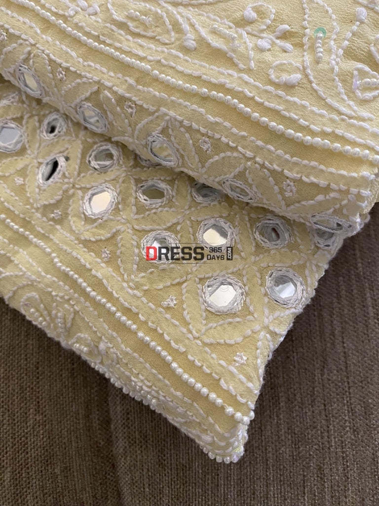 Lemon Yellow Pearl & Mirror Chikankari Suit Suits