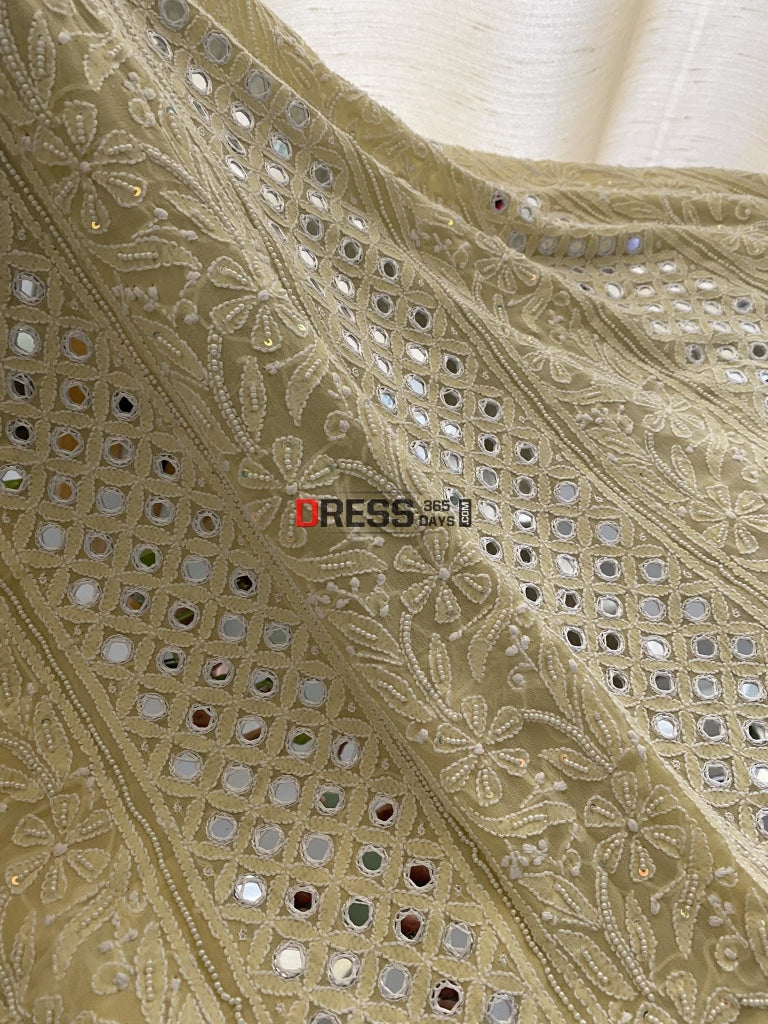 Lemon Yellow Pearl & Mirror Chikankari Suit Suits