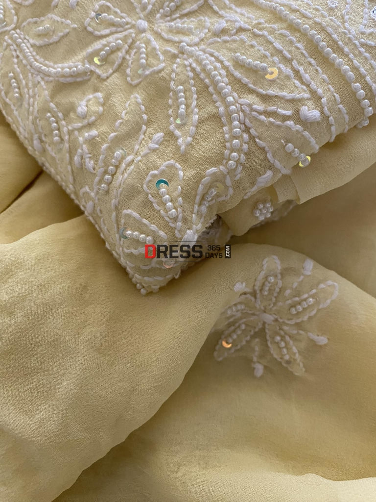 Lemon Yellow Pearl & Mirror Chikankari Suit Suits