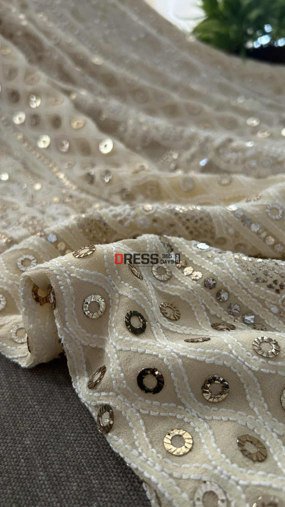 Light Beige Ring Mukaish Chikankari Suit Chikankari Suits