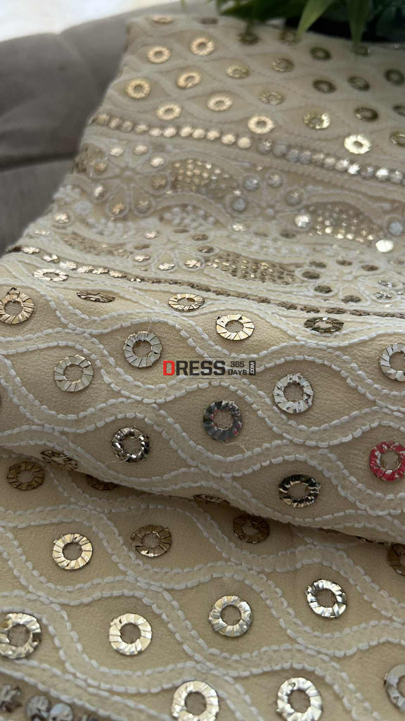 Light Beige Ring Mukaish Chikankari Suit Chikankari Suits