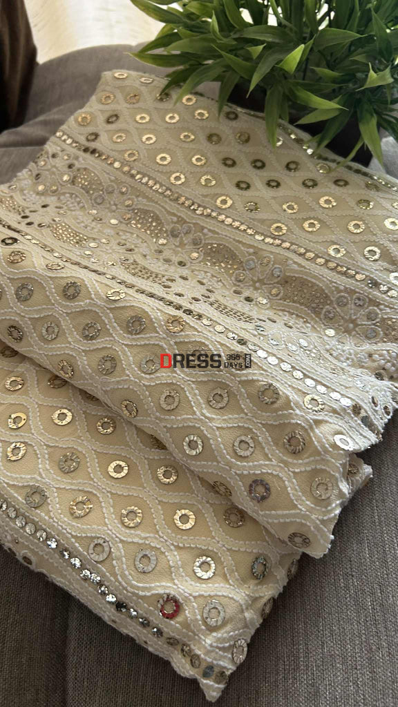 Light Beige Ring Mukaish Chikankari Suit Chikankari Suits